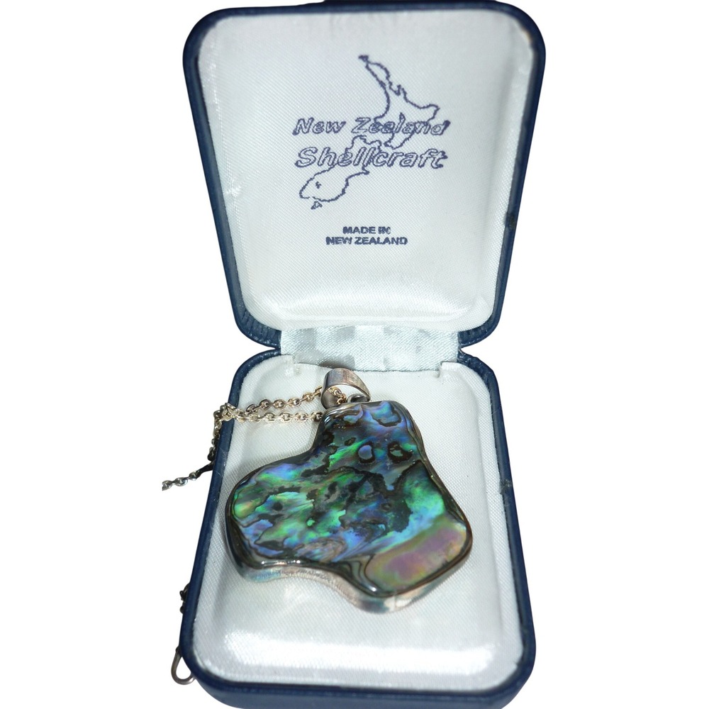 New Zealand Shellcraft Paua Abalone Shell Sterling Silver Pendant Necklace
